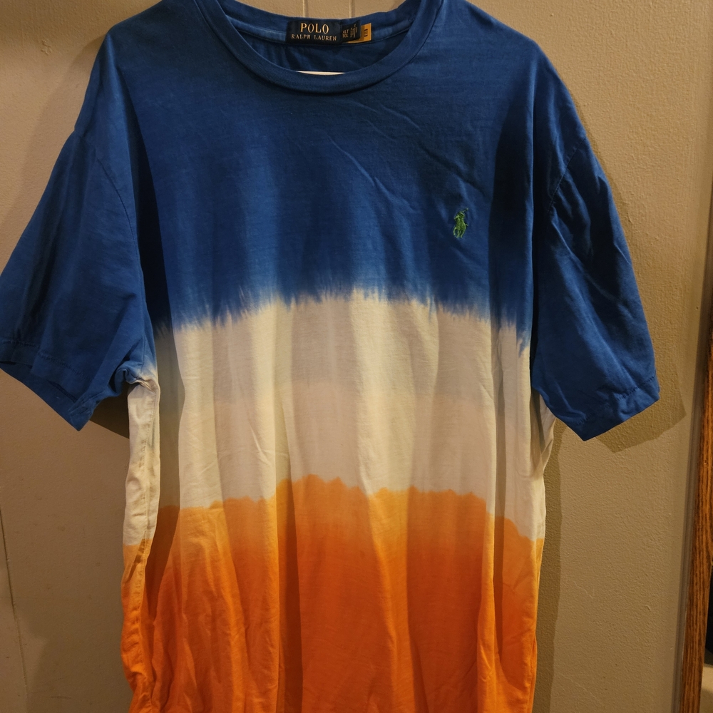 Ralph Lauren Men's Blue and Orange Gradient Tee